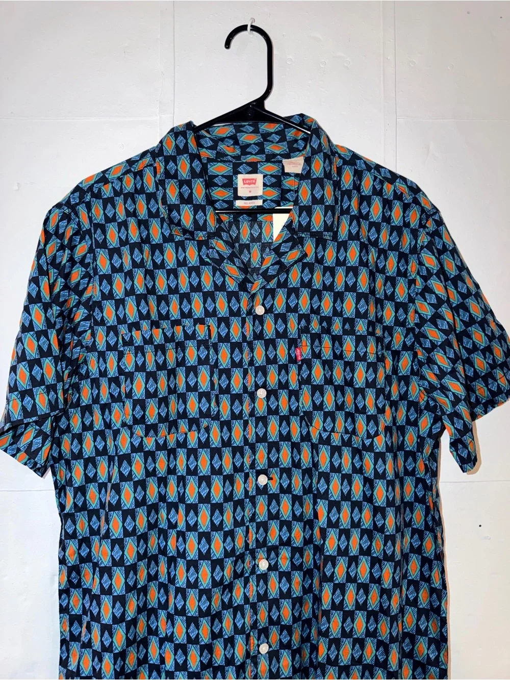 Levi's Navy Short-Sleeve Geometric Button-Down with Blue and Orange Accents